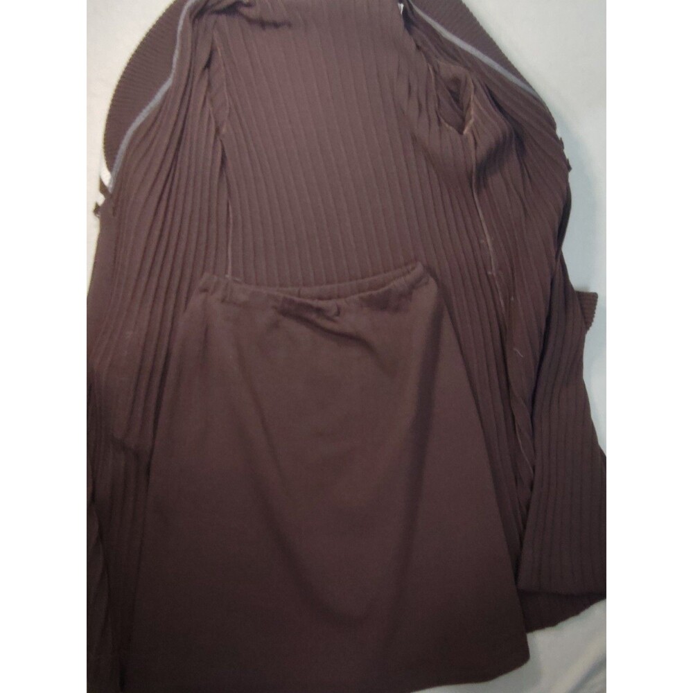 Vintage 1970s Knit Duster Skirt Cardigan Sweater Belted Varsity Collegiate Set - Picture 8 of 16
